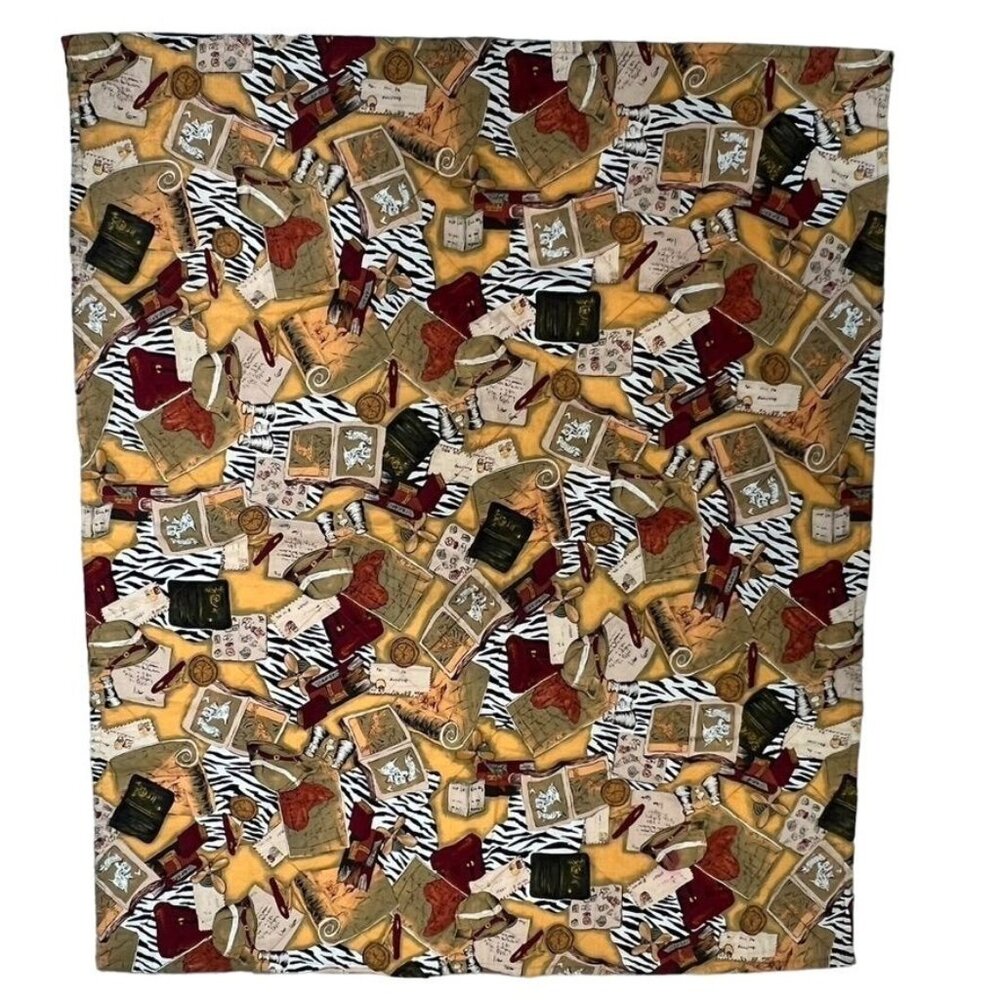 Handmade Pieced Quilted Throw Blanket Safari Jungle Print 35"x42" Brown Rust